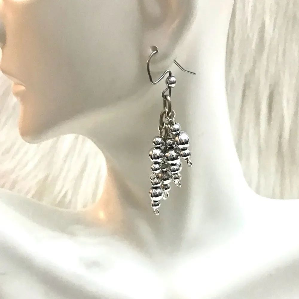 Silver Beaded Earrings - Picture 2 of 3